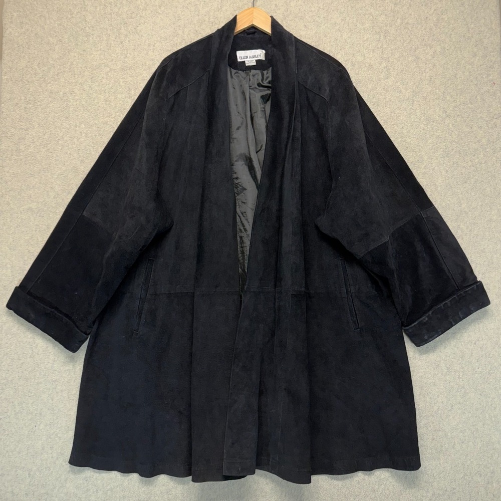Vintage 80s 90s Ellen Ashley Womens Swing Coat Black Genuine Suede Relaxed 3XL